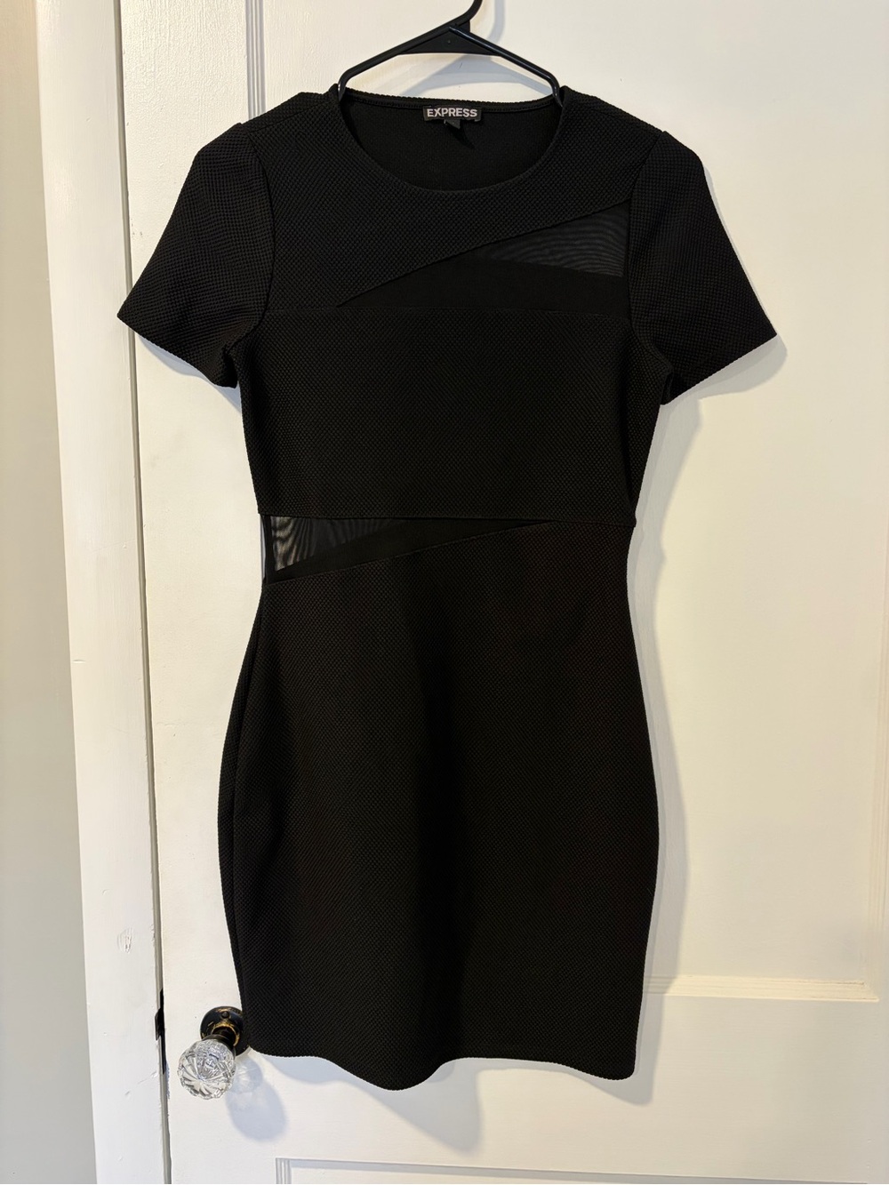 Express Black Short Sleeve Mesh-Accent Mini Dress